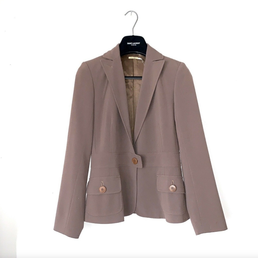 MAX STUDIO BROWN BUTTON LONG SLEEVE BLAZER JACKET